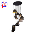 Round High Ceiling Lamp New Hotel Black Light Decorative Bar Metal Glass Pendant Lighting Chandelier